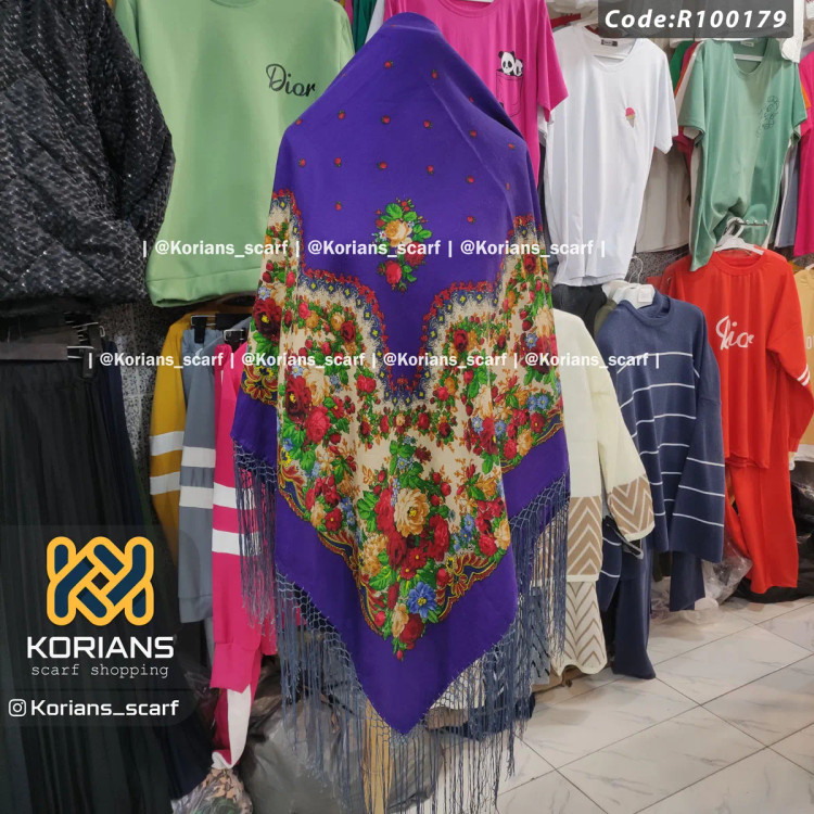 روسری نخی ترکمن کد R100179 قواره 140x140 وارداتی ترکیه ریشه دستباف