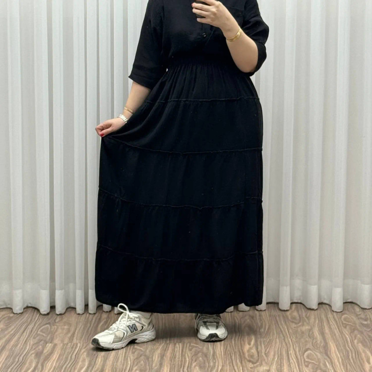 دامن نخی پرچین طبقه ای فری سایز زنانه تا سایز 50 تن خور شیک و راحت چهارفصل خنک بدون بدن نما