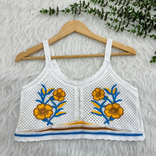 تاپ کراپ قلاب بافی زنانه فری سایز تا 42 قد 45 سانتی متر شیک چهارفصل