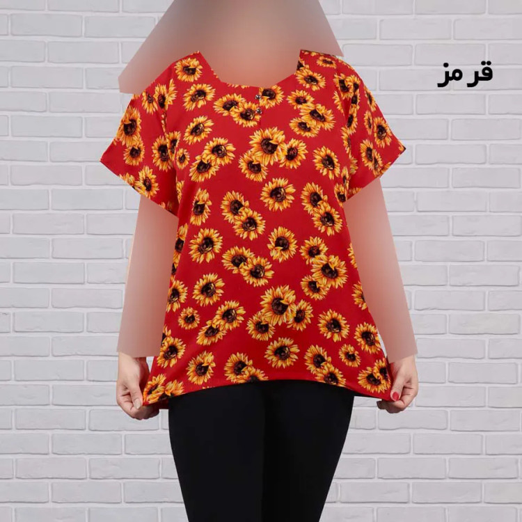 تیشرت زنانه نخی مدل آفتابگردان فری سایز تا 48 آبرفت و رنگ رفت ندارد کمربند دارد