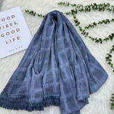 شال چهارخانه سنگشور ساده وارداتی نخی قواره بزرگ 200×85 بدون آبرفت و چروک