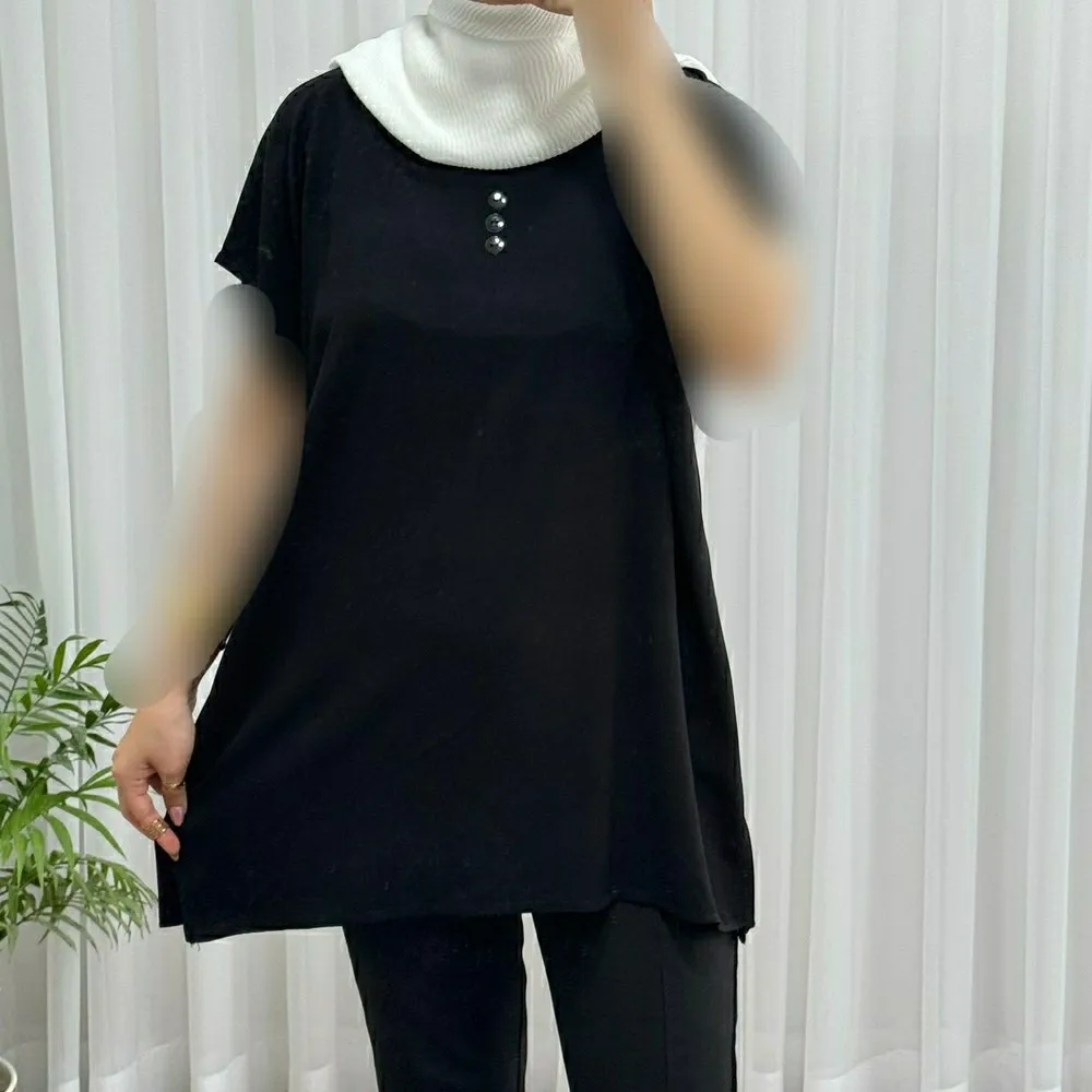 تاپ زنانه نخی شسته شده فری سایز مناسب تا سایز 50 چهارفصل تنخور آزاد و راحت