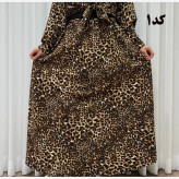 دامن زنانه بلند کرپ الیزه طرح پلنگی فری سایز تا 50 چهارفصل شیک راحت بدون آبرفت و چروک