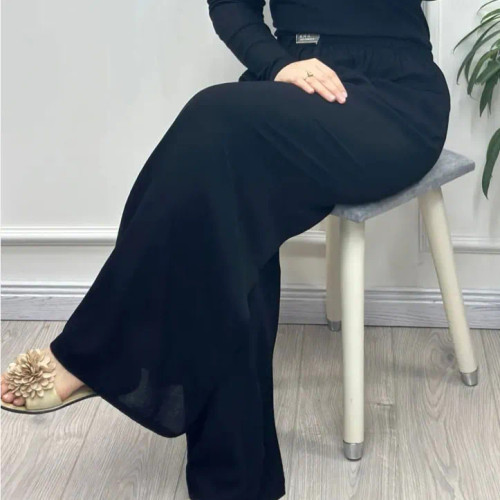 شلوار نخی زنانه فری سایز مشکی کد 507 چهارفصل تنخور شیک و راحت بدون آبرفت و رنگ رفت سایز 38 تا 50