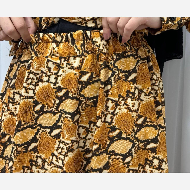 دامن زنانه بلند کرپ الیزه طرح پلنگی فری سایز تا 50 چهارفصل شیک راحت بدون آبرفت و چروک