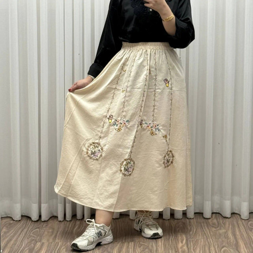 دامن مجلسی گلدوزی وارداتی فری سایز مناسب تا 46 قد 90 سانتیمتر شانتون چهارفصل بدون چروک و سایه انداختن