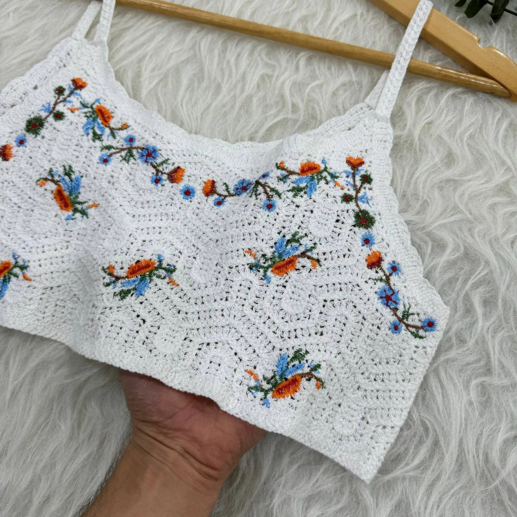 تاپ کراپ قلاب بافی فری سایز زنانه دخترانه کد 1086 شیک مناسب روزمره و مجلس