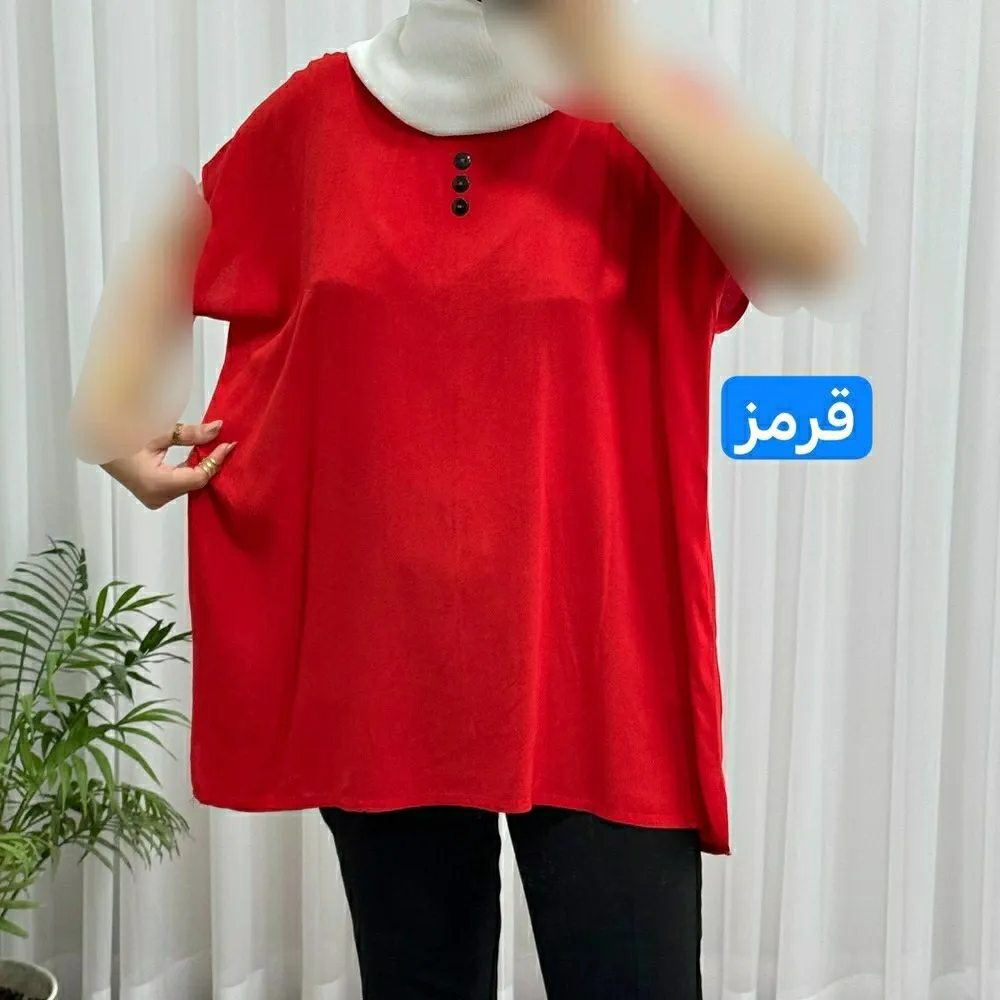 تاپ زنانه نخی شسته شده فری سایز مناسب تا سایز 50 چهارفصل تنخور آزاد و راحت