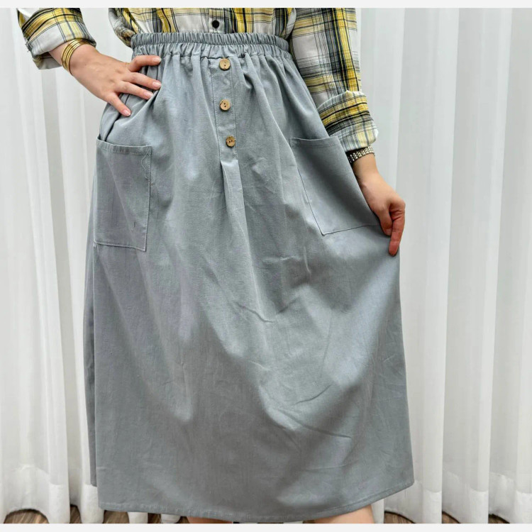 دامن لینن فری سایز مناسب تا سایز 48 تن خور شیک و راحت چهار فصل مناسب بانوان و دخترانه بدون بدن نما