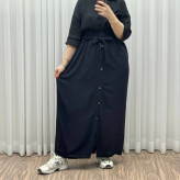 دامن نخی جلو دکمه چاک دار فری سایز تا 48 قد 105 سانتی متر زنانه چهارفصل شیک راحت