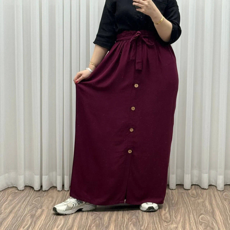 دامن نخی جلو دکمه چاک دار فری سایز تا 48 قد 105 سانتی متر زنانه چهارفصل شیک راحت