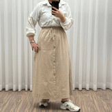 دامن لنین فری سایز شیک و راحت مناسب تا سایز 54 چهارفصل بدون آبرفت و رنگ رفت کمربند دار