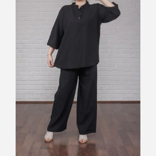 تونیک شلوار لینن فری سایز زنانه مناسب تا سایز 52 چهارفصل تن خور شیک و راحت بدون آبرفت و رنگ رفتگی