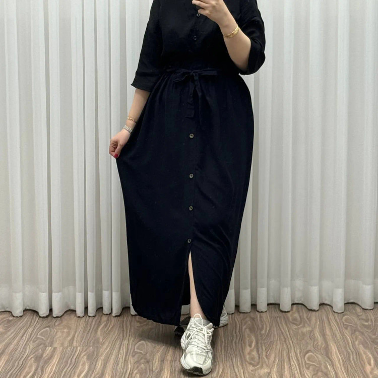 دامن نخی جلو دکمه چاک دار فری سایز تا 48 قد 105 سانتی متر زنانه چهارفصل شیک راحت