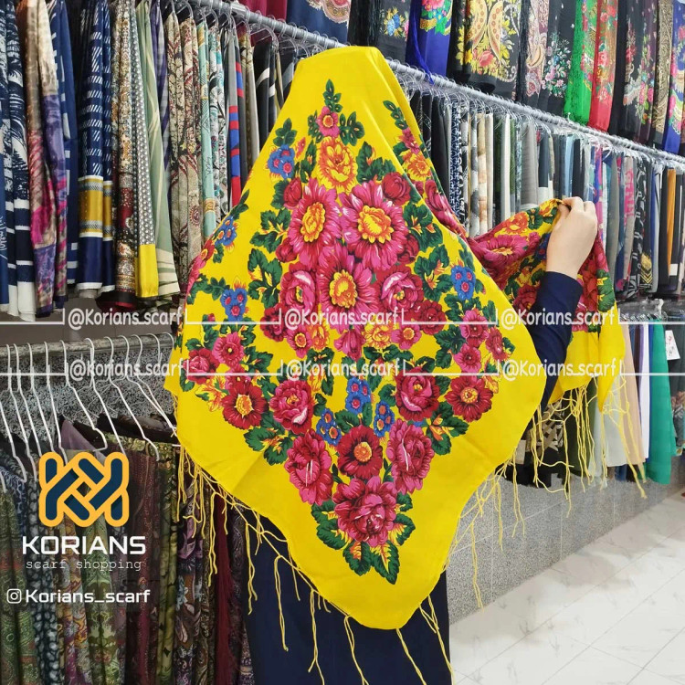 روسری ترکمن گل درشت نخی پلی استر قواره 140*140 ایرانی 4 فصل
