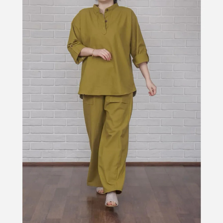 تونیک شلوار لینن فری سایز زنانه مناسب تا سایز 52 چهارفصل تن خور شیک و راحت بدون آبرفت و رنگ رفتگی