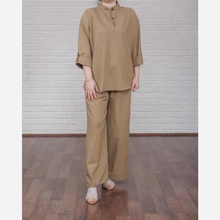 تونیک شلوار لینن فری سایز زنانه مناسب تا سایز 52 چهارفصل تن خور شیک و راحت بدون آبرفت و رنگ رفتگی