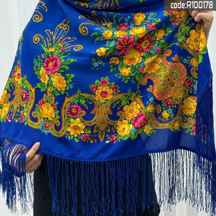 روسری نخی ترکمن قواره 140*140 کد R100178 وارداتی ترکیه ریشه دستباف