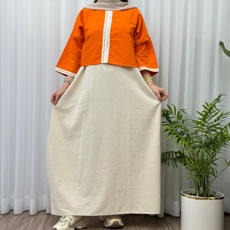 کراپ سارافون نوار گیپور لینن فری سایز مناسب تا سایز 48 تنخور شیک و راحت چهارفصل