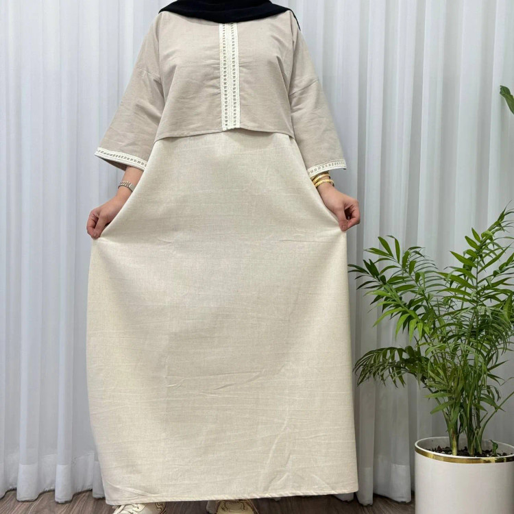 کراپ سارافون نوار گیپور لینن فری سایز مناسب تا سایز 48 تنخور شیک و راحت چهارفصل