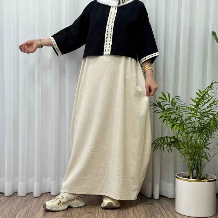 کراپ سارافون نوار گیپور لینن فری سایز مناسب تا سایز 48 تنخور شیک و راحت چهارفصل