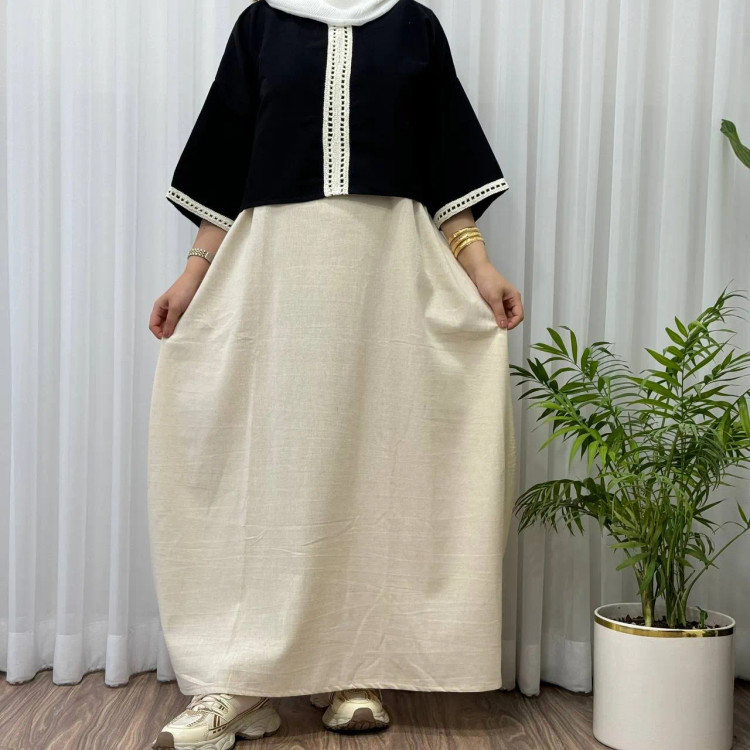 کراپ سارافون نوار گیپور لینن فری سایز مناسب تا سایز 48 تنخور شیک و راحت چهارفصل