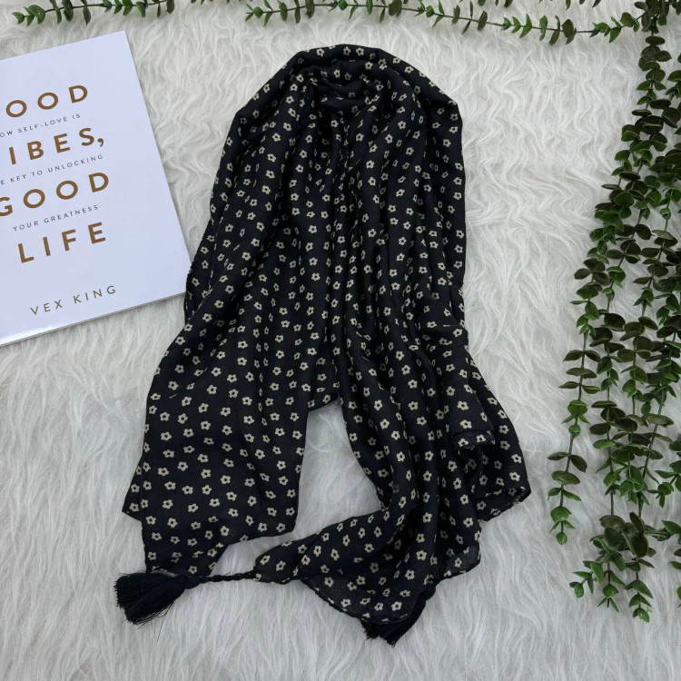 شال نخی گل دار سیآی اسکارف کد 902 قواره 190x75 زنانه بدون آبرفت و چروک