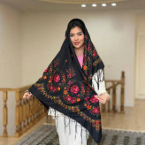 روسری نخی ترکمن مدل قاب گل قواره 130x130 سانتی متر نازک 4 فصل
