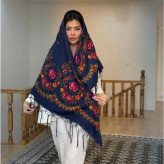 روسری نخی ترکمن مدل قاب گل قواره 130x130 سانتی متر نازک 4 فصل