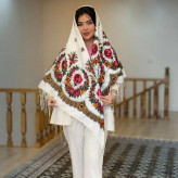 روسری نخی ترکمن مدل قاب گل قواره 130x130 سانتی متر نازک 4 فصل