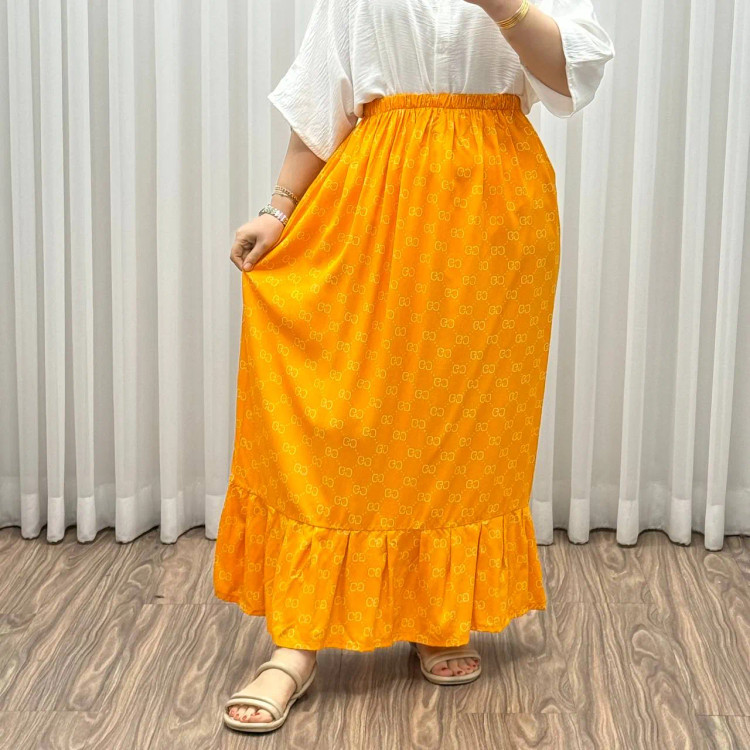 دامن پارچه خارجی گوچی کد 1369 فری سایز تا 48 قد 97 سانتیمتر جنس پفکی چهارفصل زنانه شیک راحت