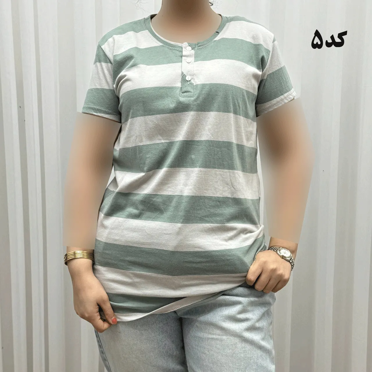 تیشرت نخی پنبه H&M جلودکمه کد 1164 چهارفصل زنانه و دخترانه تنخور راحت سایزبندی کامل