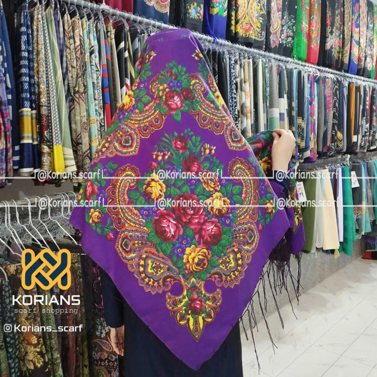 روسری ترکمن مدل خان قواره 140x140 نخی پلی استر مناسب 4 فصل