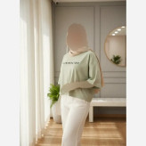 تیشرت کراپ دخترانه زنانه مینیمال سبز پاستلی طرح MINIMALIST