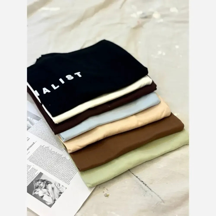 تیشرت کراپ دخترانه زنانه مینیمال سبز پاستلی طرح MINIMALIST