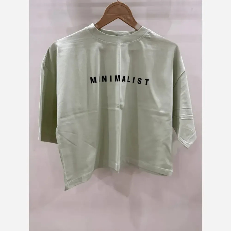 تیشرت کراپ دخترانه زنانه مینیمال سبز پاستلی طرح MINIMALIST