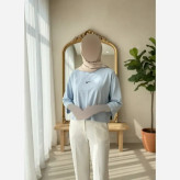 کراپ تیشرت اسپرت دخترانه آبی آسمانی طرح نایک مدل آزاد قد 48 عرض سینه 50