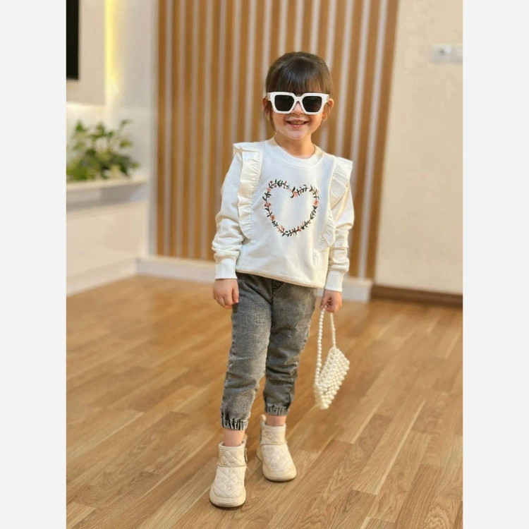 بلوز دخترانه عیدانه گلدوزی دورس پنبه 2 تا 8 سال