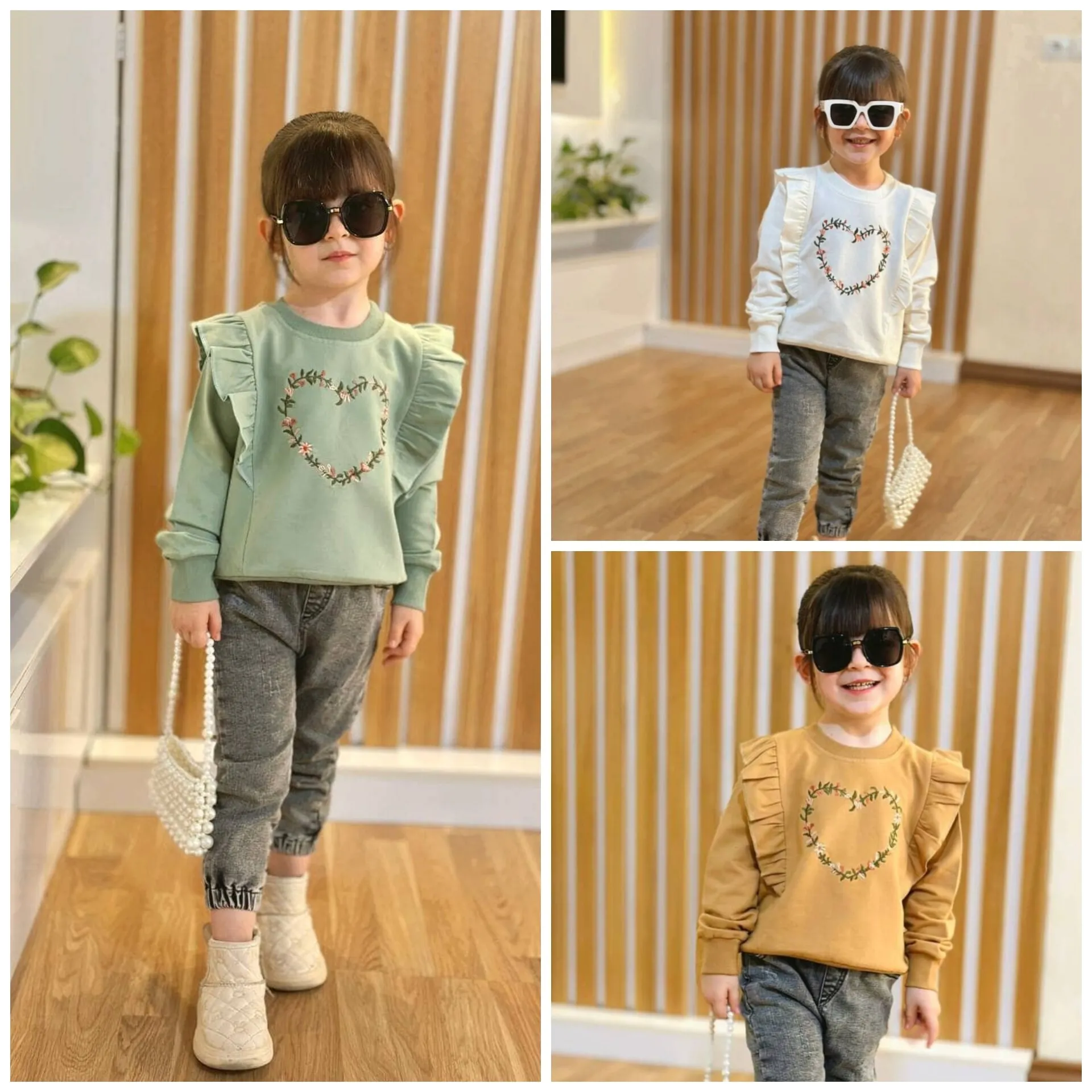 بلوز دخترانه عیدانه گلدوزی دورس پنبه 2 تا 8 سال