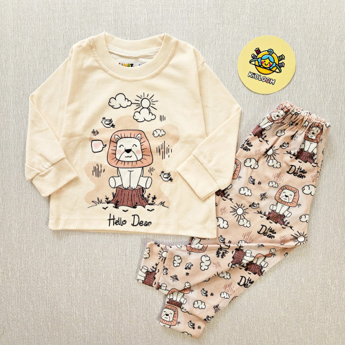 ست راحتی بچگانه بلوز شلوار پنبهای طرح شیر شاد آستین بلند بدون آبرفت و رنگدهی