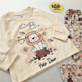 ست راحتی بچگانه بلوز شلوار پنبهای طرح شیر شاد آستین بلند بدون آبرفت و رنگدهی