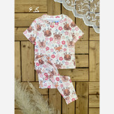 ست راحتی دخترانه بلوز شلوار بهاره آستین کوتاه پنبهای 1 تا 8 سال بدون آبرفت و رنگدهی