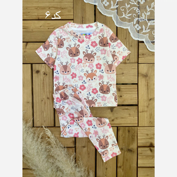 ست راحتی دخترانه بلوز شلوار بهاره آستین کوتاه پنبهای 1 تا 8 سال بدون آبرفت و رنگدهی