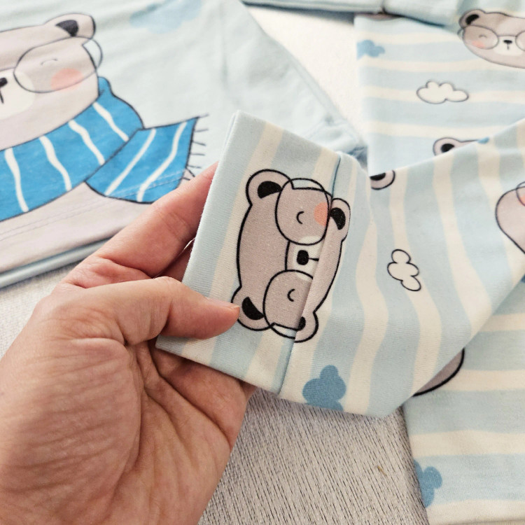 ست راحتی پسرانه بلوز شلوار پنبه ای آستین بلند طرح خرس زمستونی بدون آبرفت و رنگ دهی