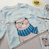 ست راحتی پسرانه بلوز شلوار پنبه ای آستین بلند طرح خرس زمستونی بدون آبرفت و رنگ دهی