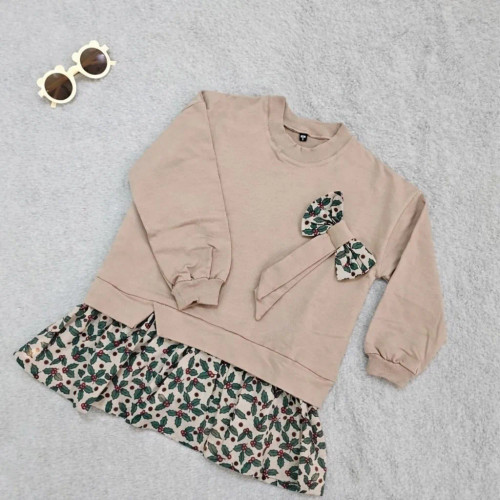 پیراهن دخترانه مجلسی لش دورس پاییزه بچگانه همراه پاپیون سایز 40 تا 55