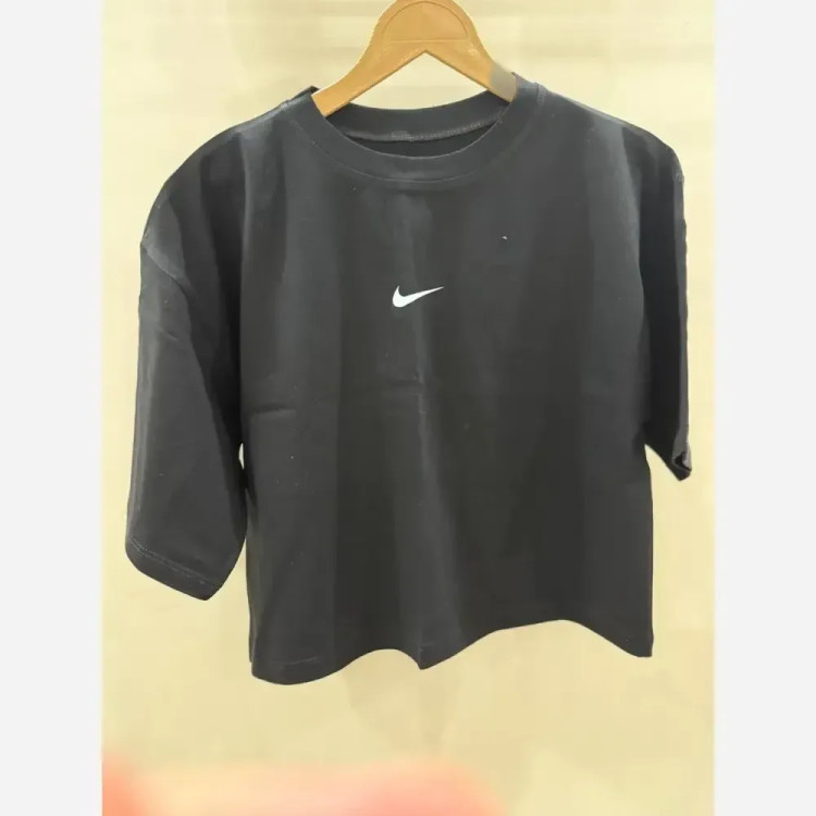 کراپ تیشرت اسپرت دخترانه آبی آسمانی طرح نایک مدل آزاد قد 48 عرض سینه 50