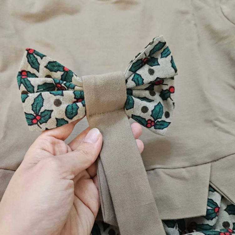 پیراهن دخترانه مجلسی لش دورس پاییزه بچگانه همراه پاپیون سایز 40 تا 55