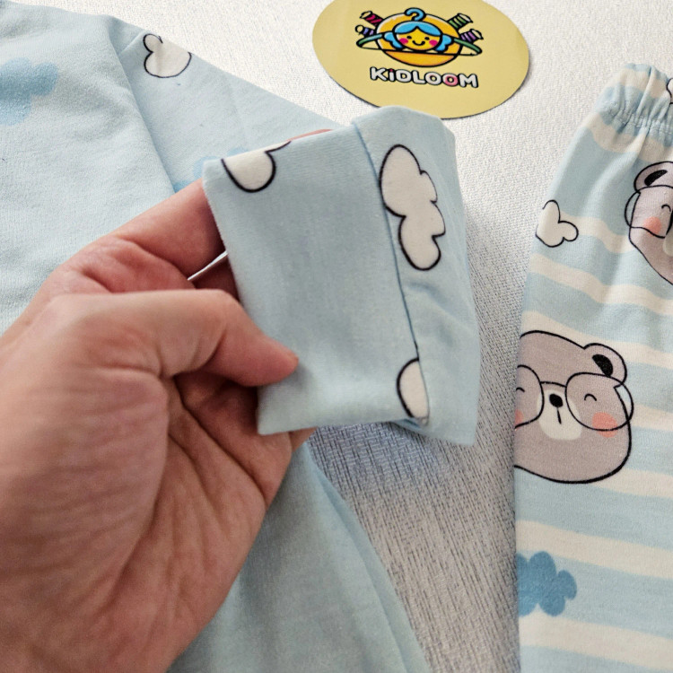 ست راحتی پسرانه بلوز شلوار پنبه ای آستین بلند طرح خرس زمستونی بدون آبرفت و رنگ دهی