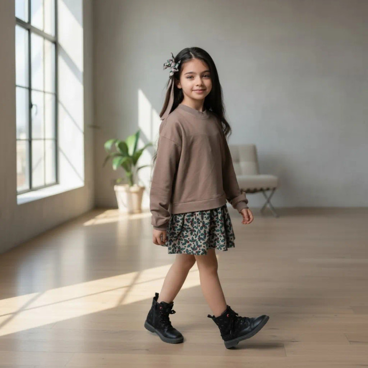 پیراهن دخترانه مجلسی لش دورس پاییزه بچگانه همراه پاپیون سایز 40 تا 55